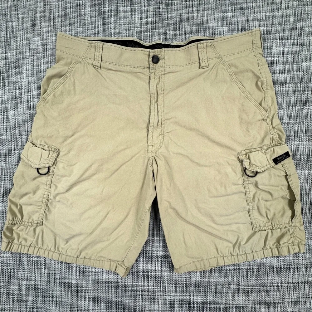 Lot of 2 Wrangler Men's 38 Khaki Cargo Shorts Stretch Outdoor Utility Hiking